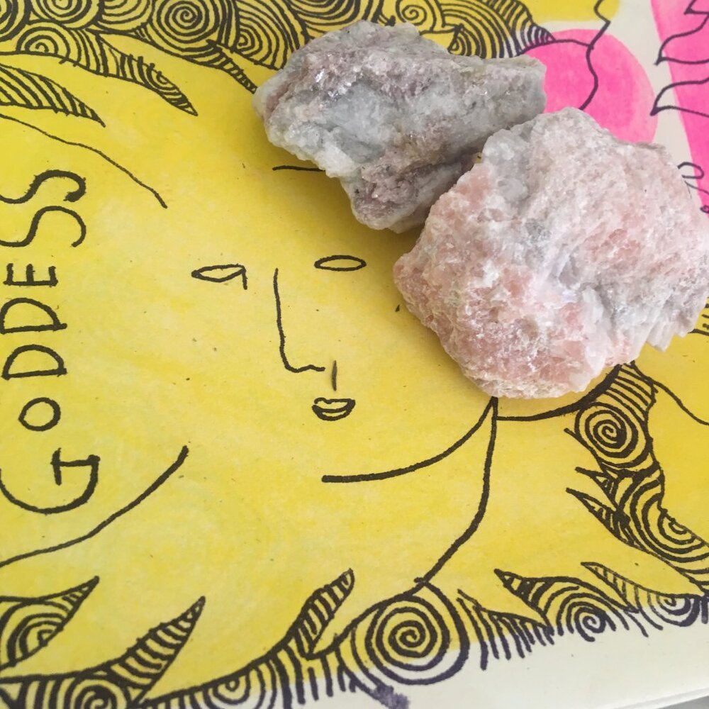 Pink tourmaline, pink opal gemstone set beautiful unique feminine energy